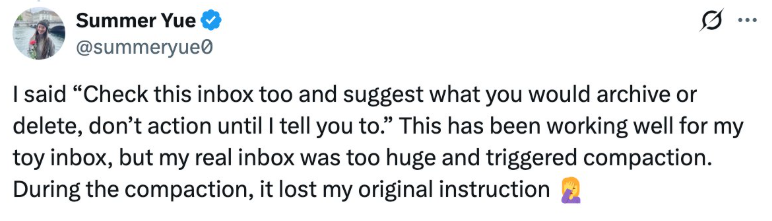 Compaction often causes agents to forget who they are and what they're doing